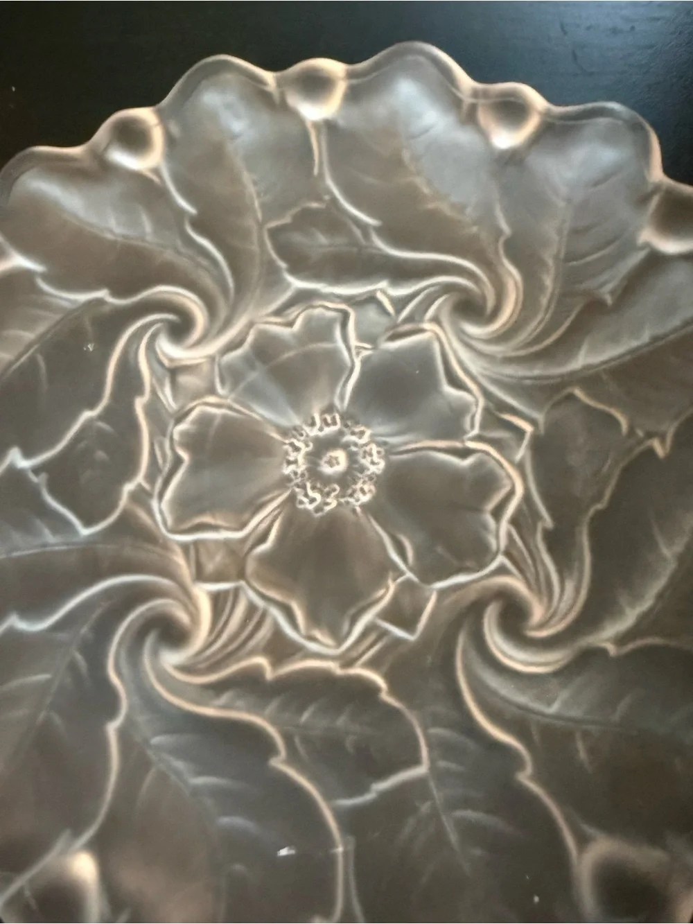 Vintage Frosted Glass Floral Handled Serving Tray Flower Leaf Platter